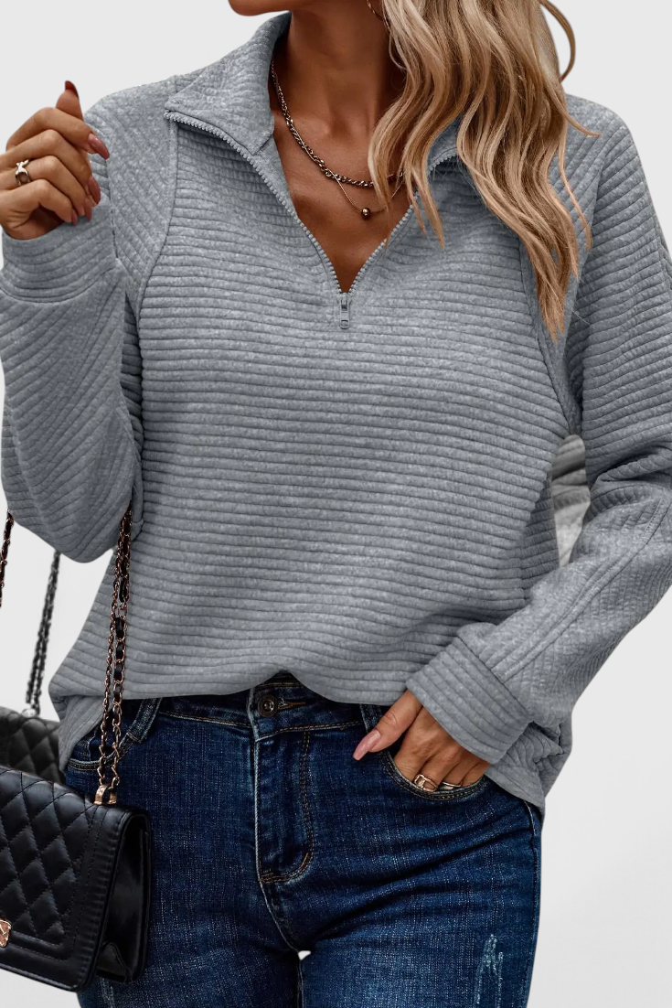 Helene V-Neck Jumper with Zip and Long Sleeves