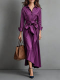 Women's Shirt Midi Dress with Belt