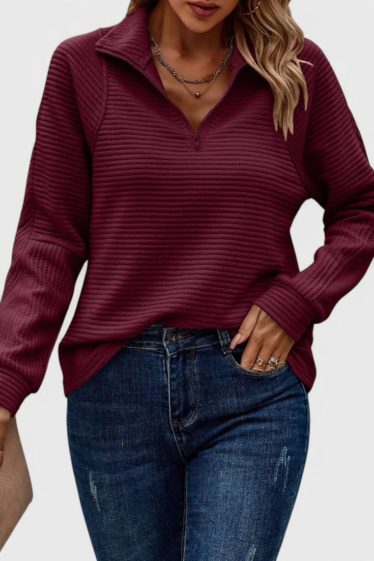 Helene V-Neck Jumper with Zip and Long Sleeves