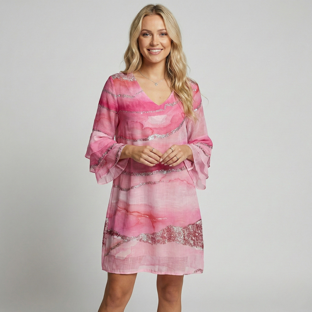 Ladies V-Neck Shift Mini Dress