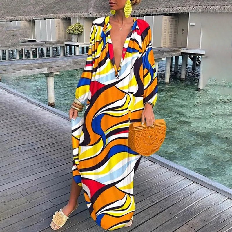 Ladies' Maxi Dress with Long Sleeves and Print