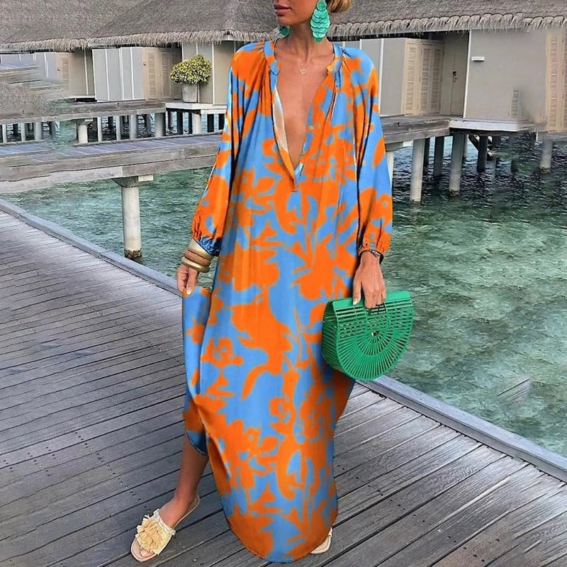 Ladies' Maxi Dress with Long Sleeves and Print