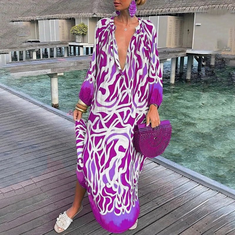 Ladies' Maxi Dress with Long Sleeves and Print