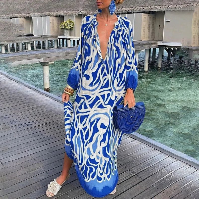 Ladies' Maxi Dress with Long Sleeves and Print