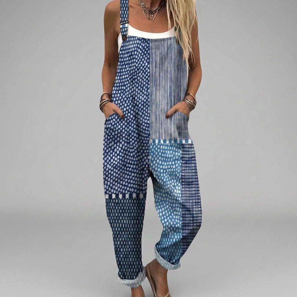 Boho Patchwork Dungarees in Blue