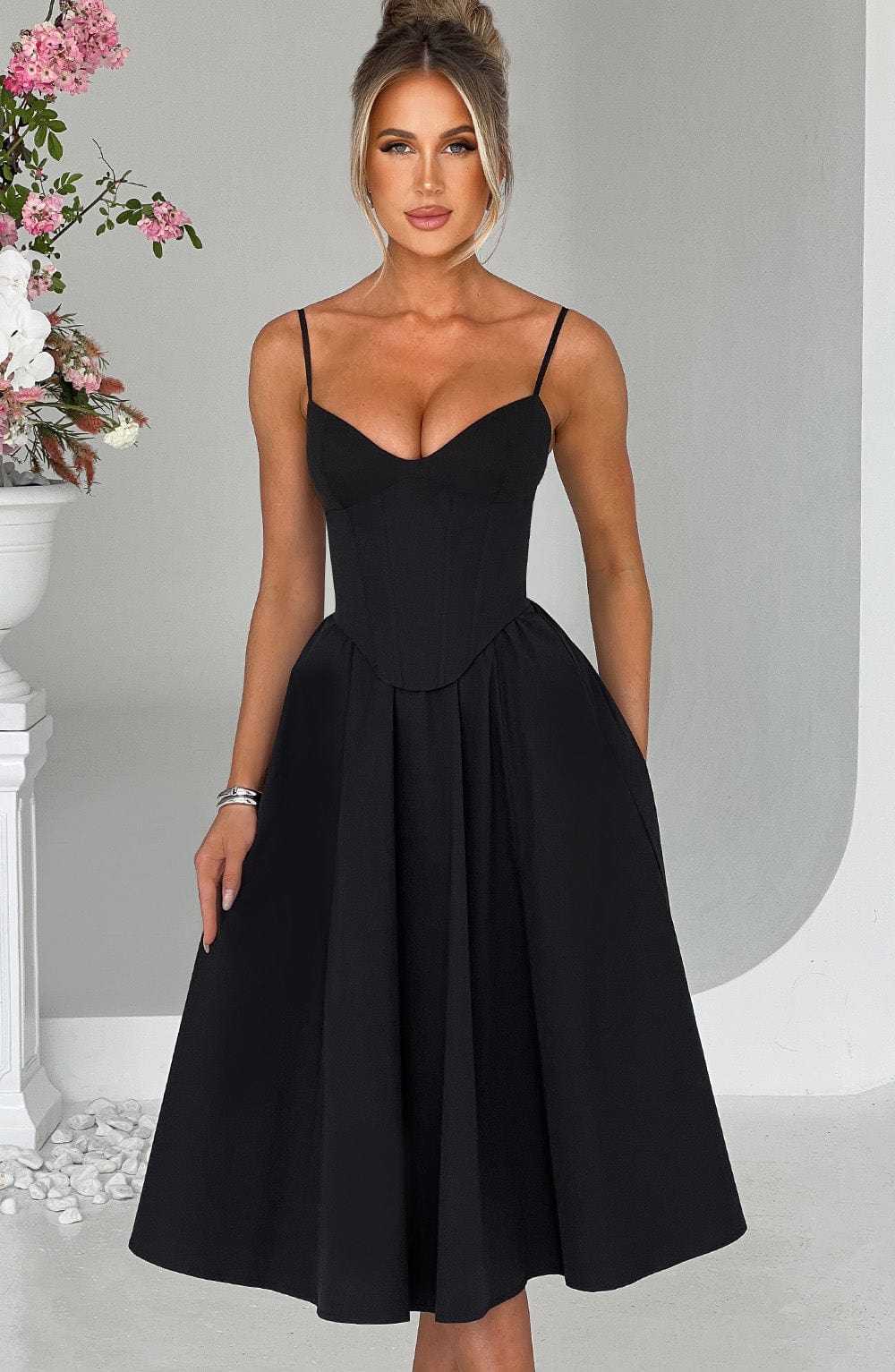 MAILEEN | Elegant Midi Dress in Corset Style