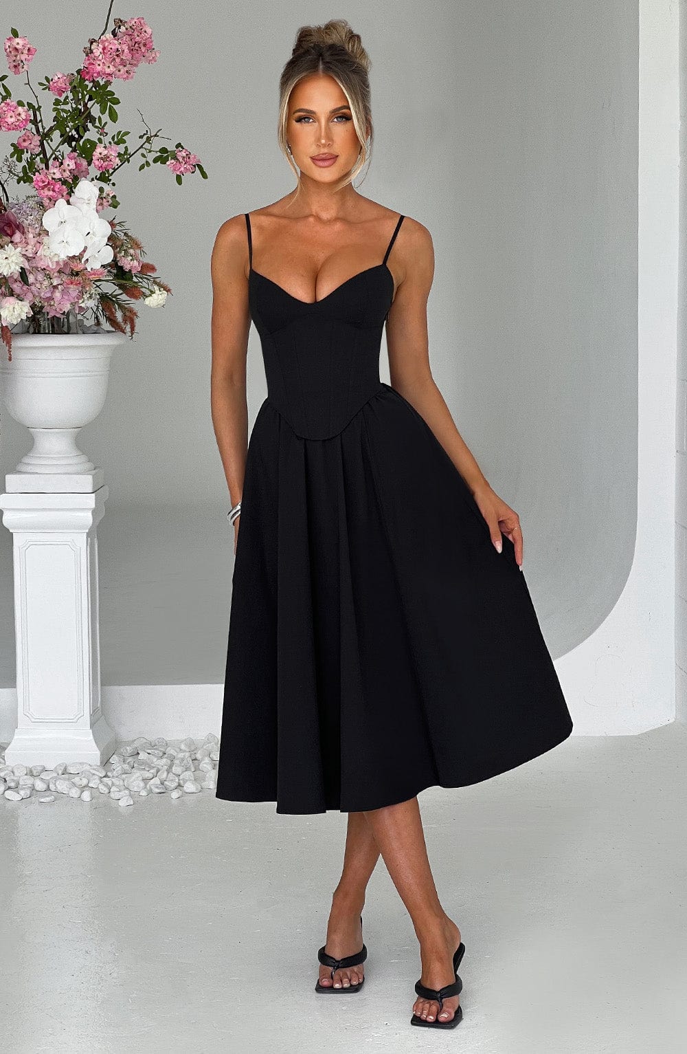 MAILEEN | Elegant Midi Dress in Corset Style
