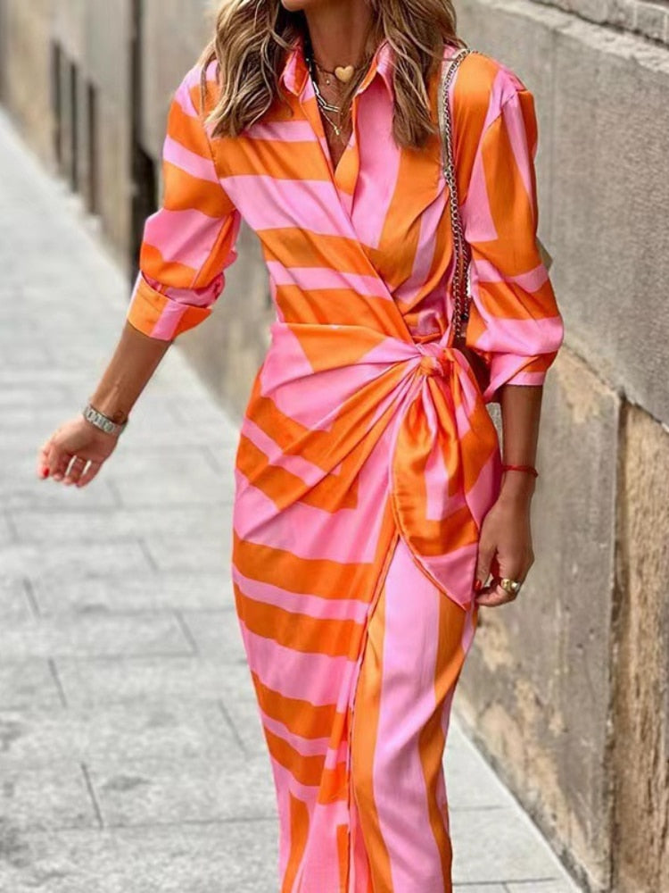 Ladies Long Sleeve Wrap Midi Dress