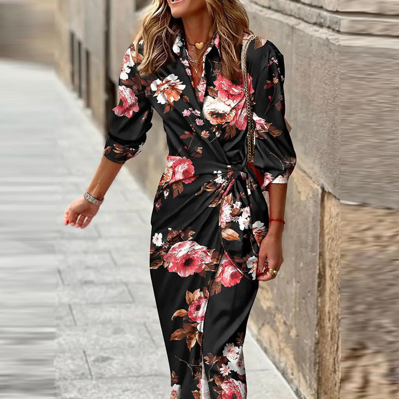Ladies Long Sleeve Wrap Midi Dress