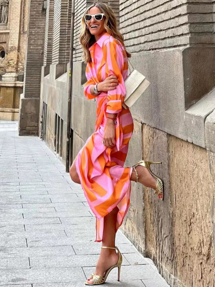 Ladies Long Sleeve Wrap Midi Dress