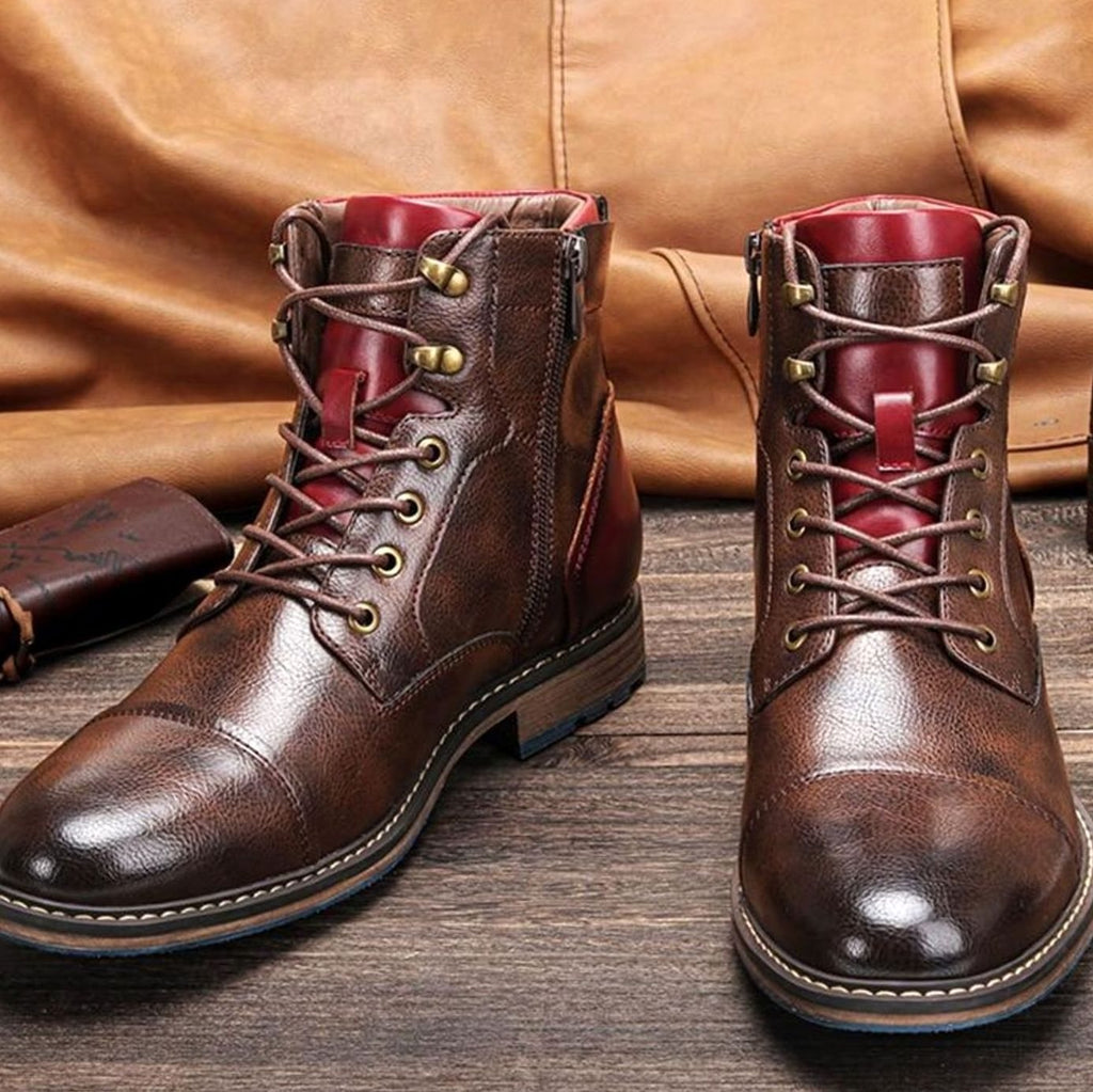 Elijah | Men's Classic Zip Lace-Up Cap-Toe Leather Ankle Boots
