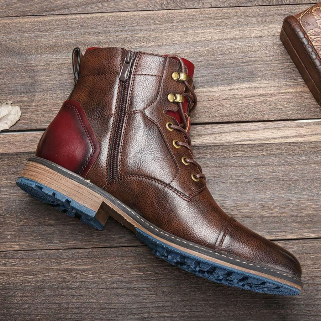 Elijah | Men's Classic Zip Lace-Up Cap-Toe Leather Ankle Boots
