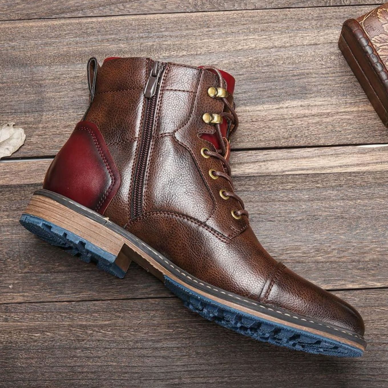 Elijah | Men's Classic Zip Lace-Up Cap-Toe Leather Ankle Boots