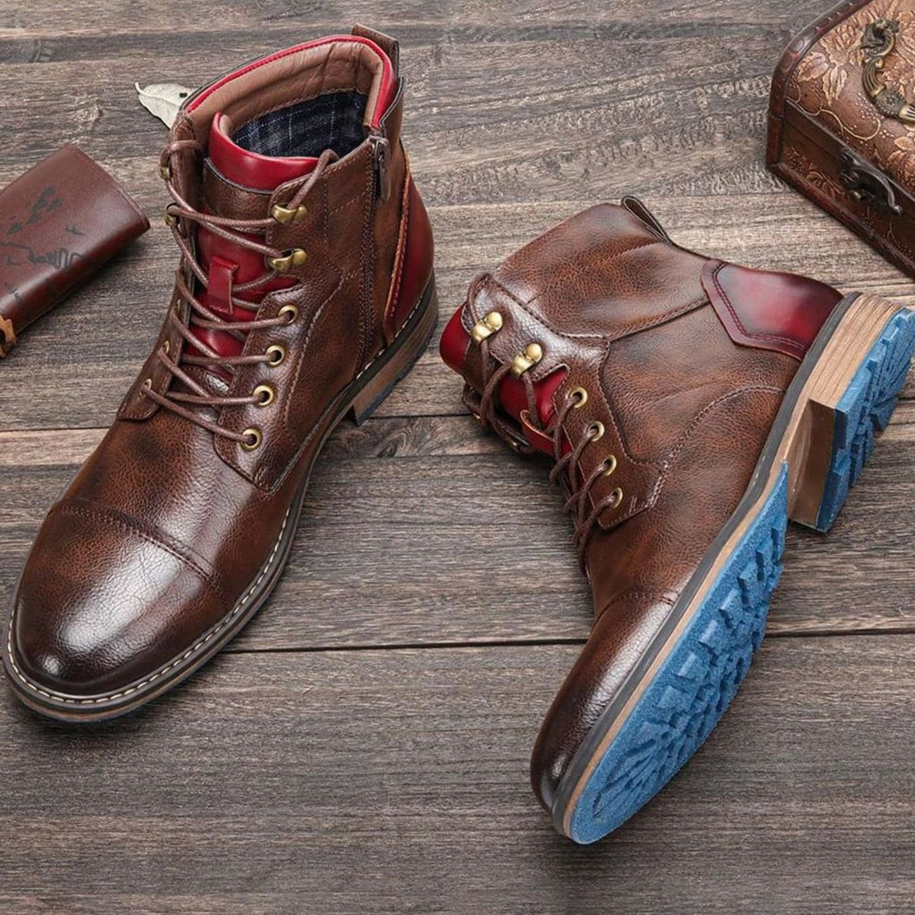 Elijah | Men's Classic Zip Lace-Up Cap-Toe Leather Ankle Boots