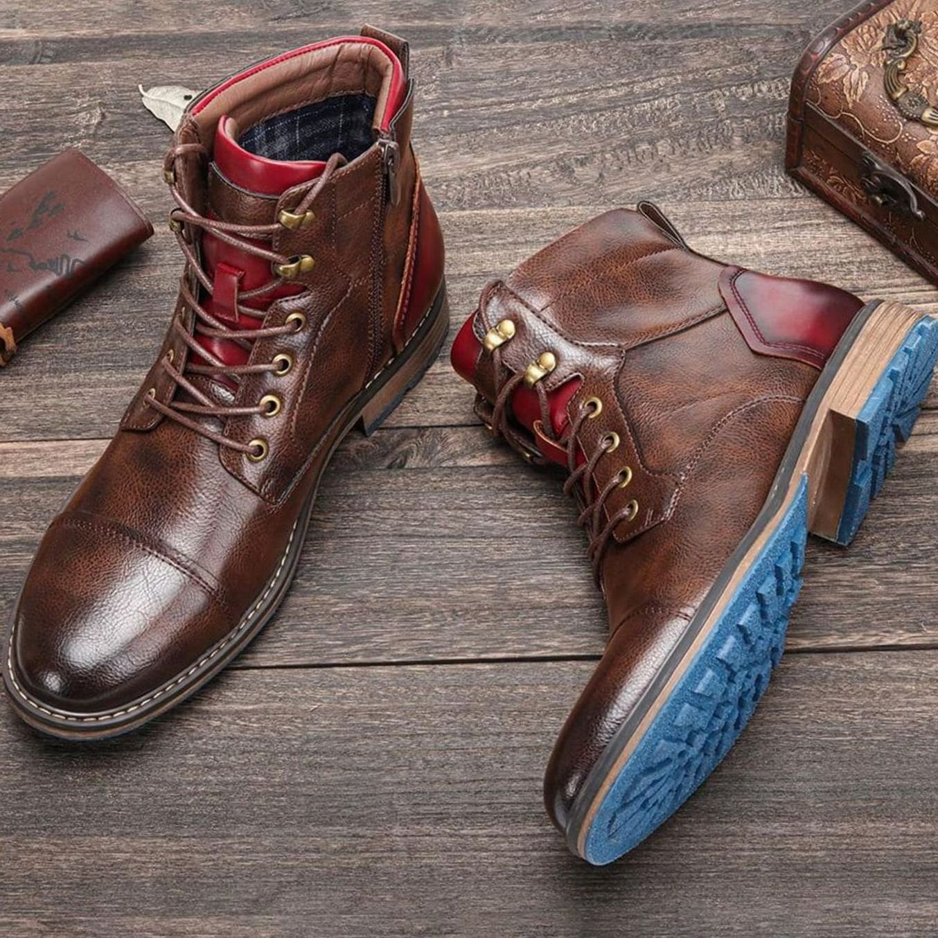 Elijah | Men's Classic Zip Lace-Up Cap-Toe Leather Ankle Boots