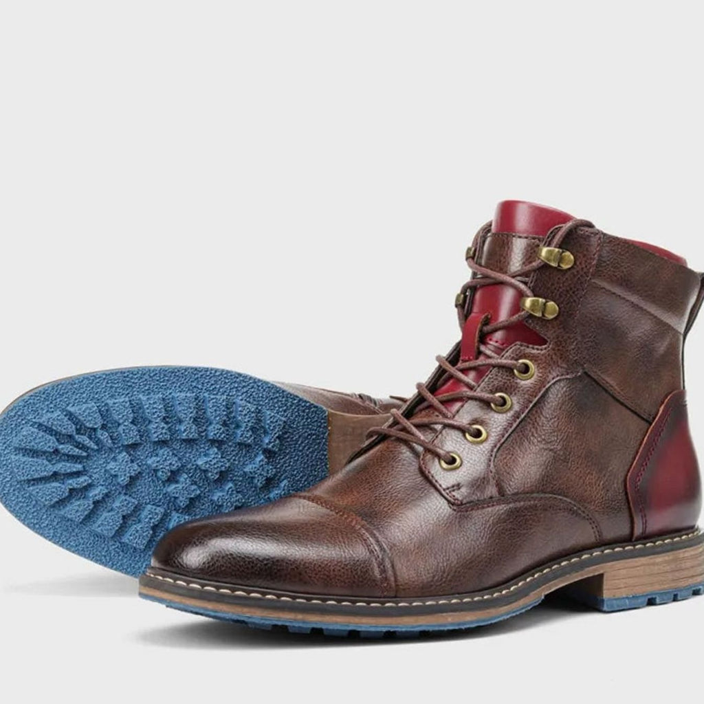 Elijah | Men's Classic Zip Lace-Up Cap-Toe Leather Ankle Boots