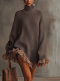 Ladies' Mini Sweater Dress with Ruffles and Collar