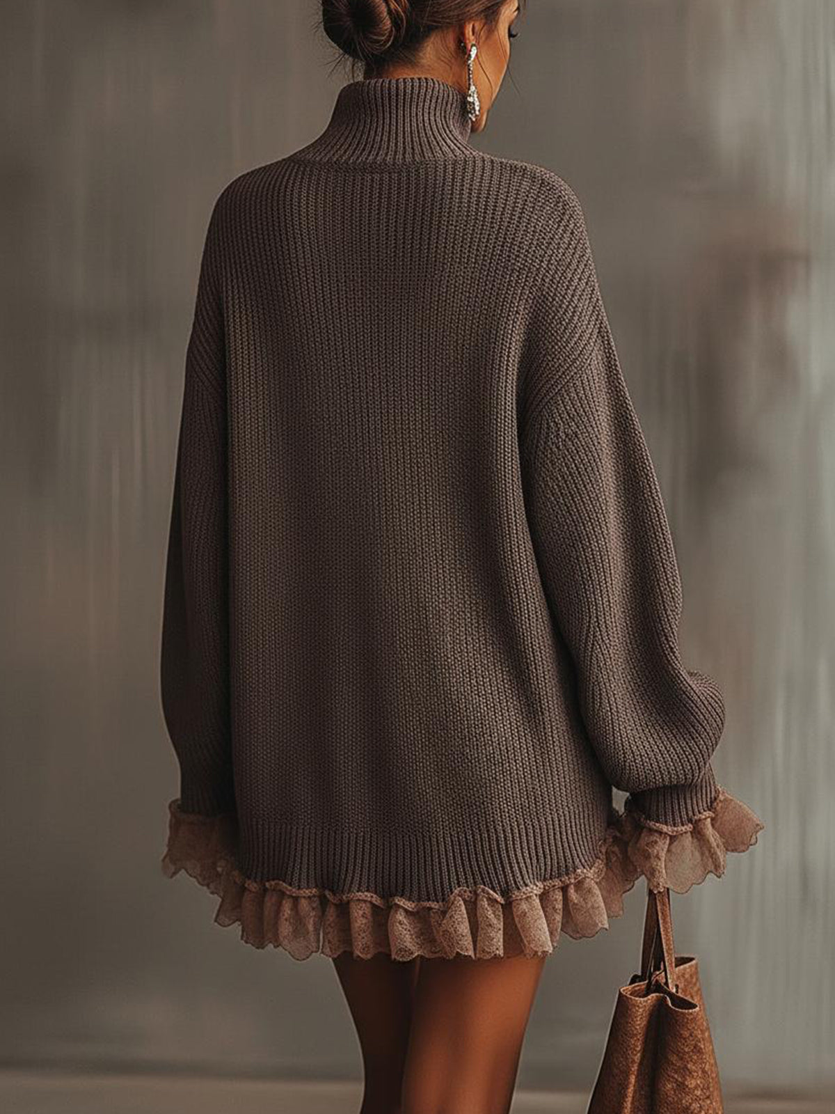 Ladies' Mini Sweater Dress with Ruffles and Collar