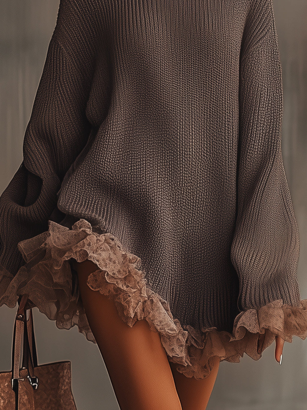 Ladies' Mini Sweater Dress with Ruffles and Collar