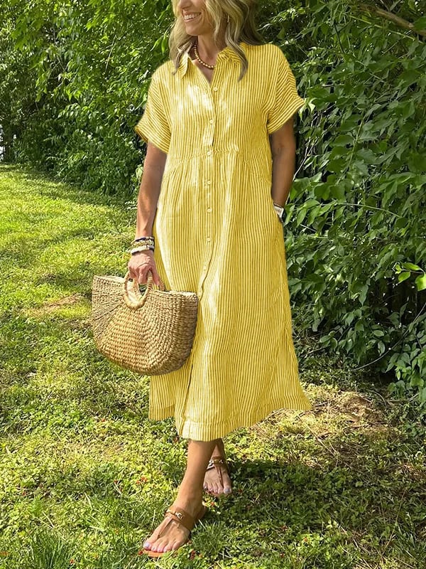 Women's Striped Midi Shirt Dress