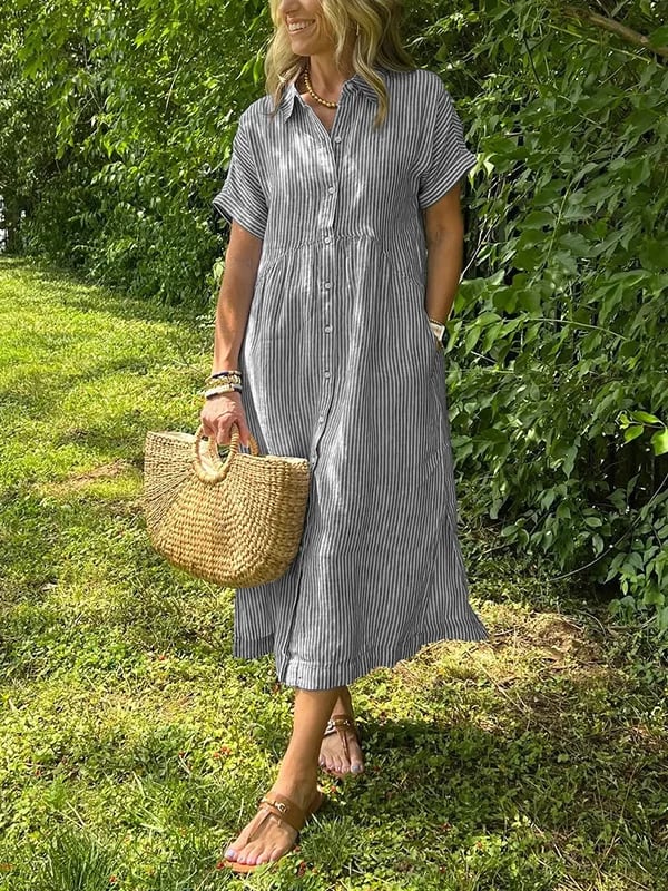 Women's Striped Midi Shirt Dress