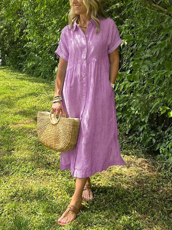 Women's Striped Midi Shirt Dress