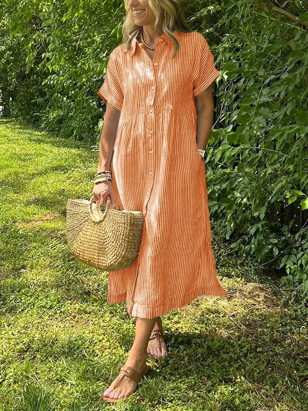 Women's Striped Midi Shirt Dress