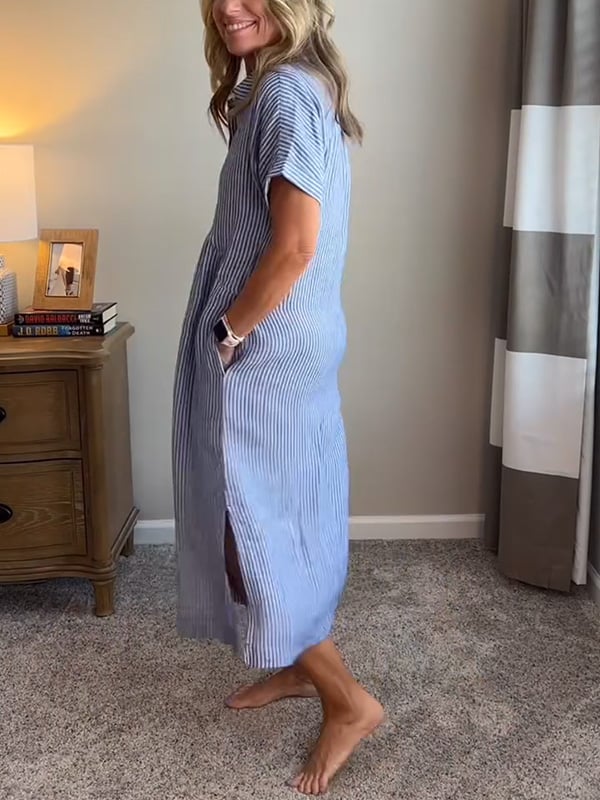 Women's Striped Midi Shirt Dress
