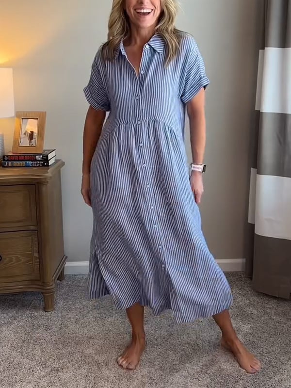 Women's Striped Midi Shirt Dress