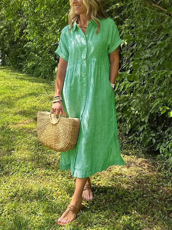 Women's Striped Midi Shirt Dress