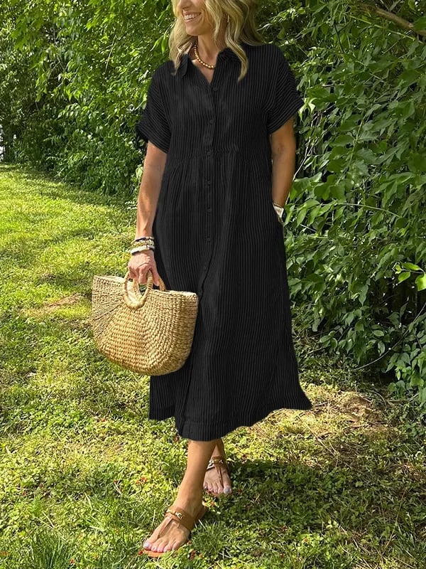 Women's Striped Midi Shirt Dress