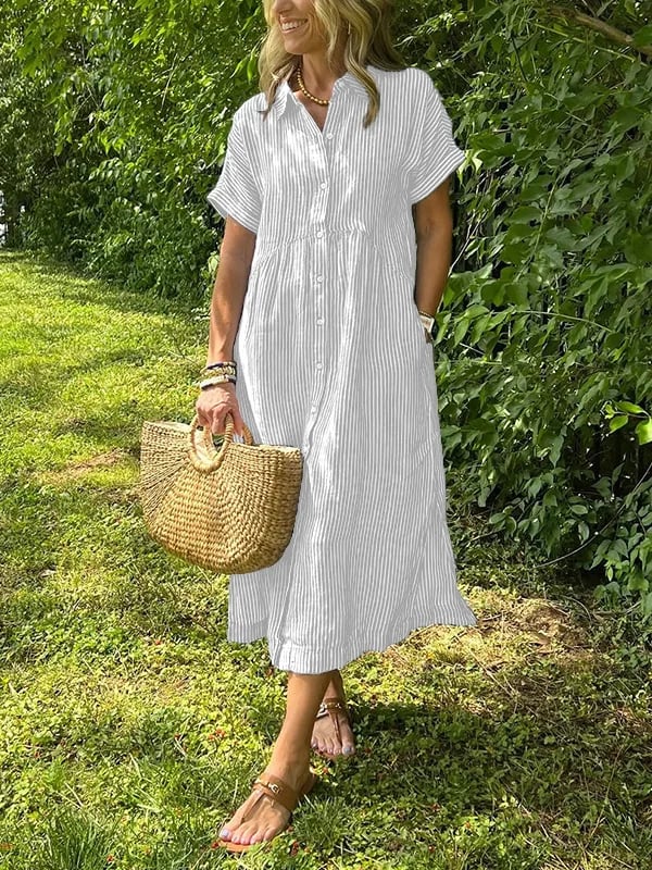 Women's Striped Midi Shirt Dress