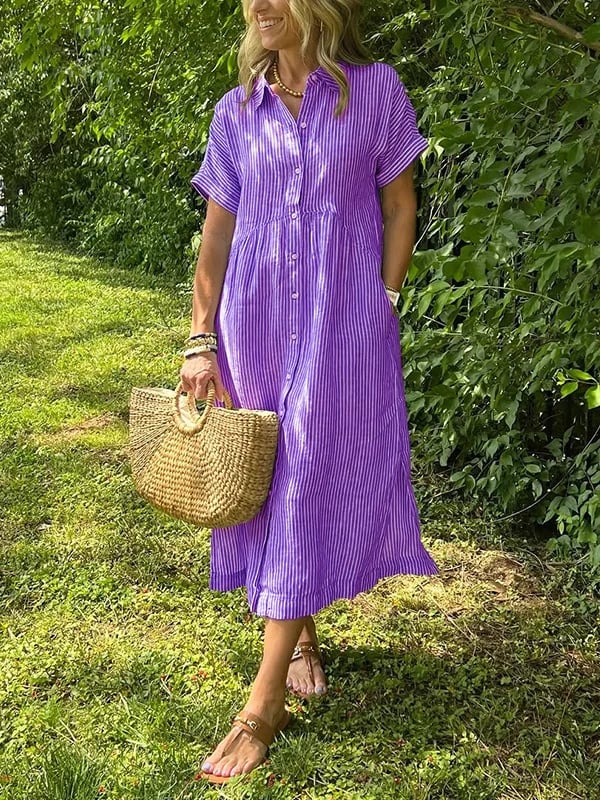 Women's Striped Midi Shirt Dress
