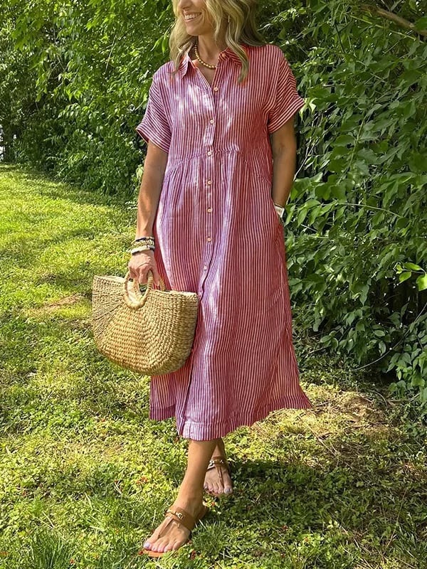 Women's Striped Midi Shirt Dress