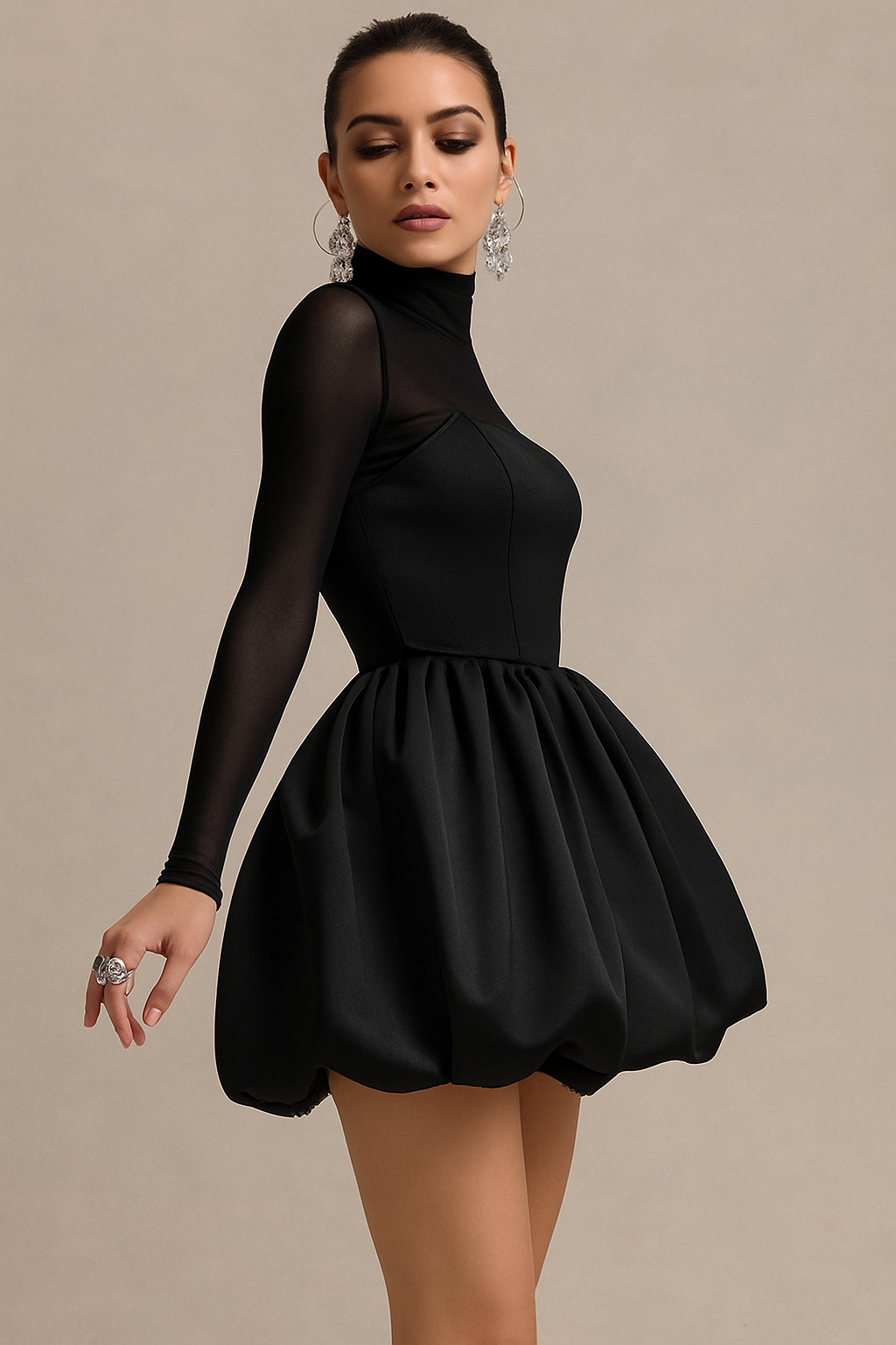 Ladies Long Sleeve Evening Mini Dress