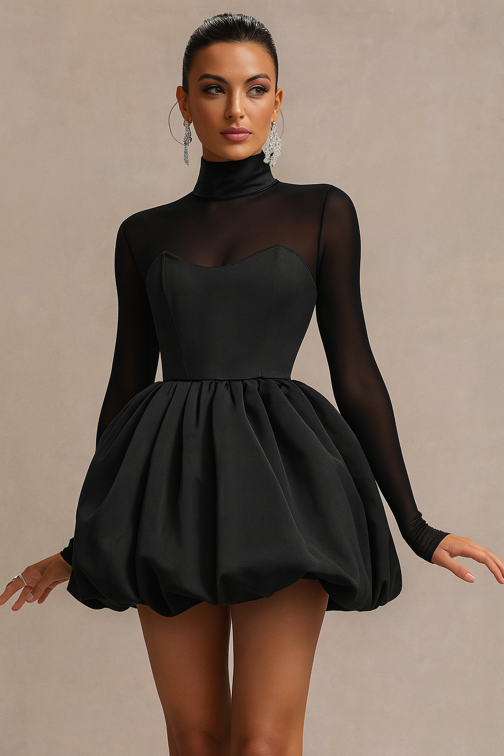 Ladies Long Sleeve Evening Mini Dress