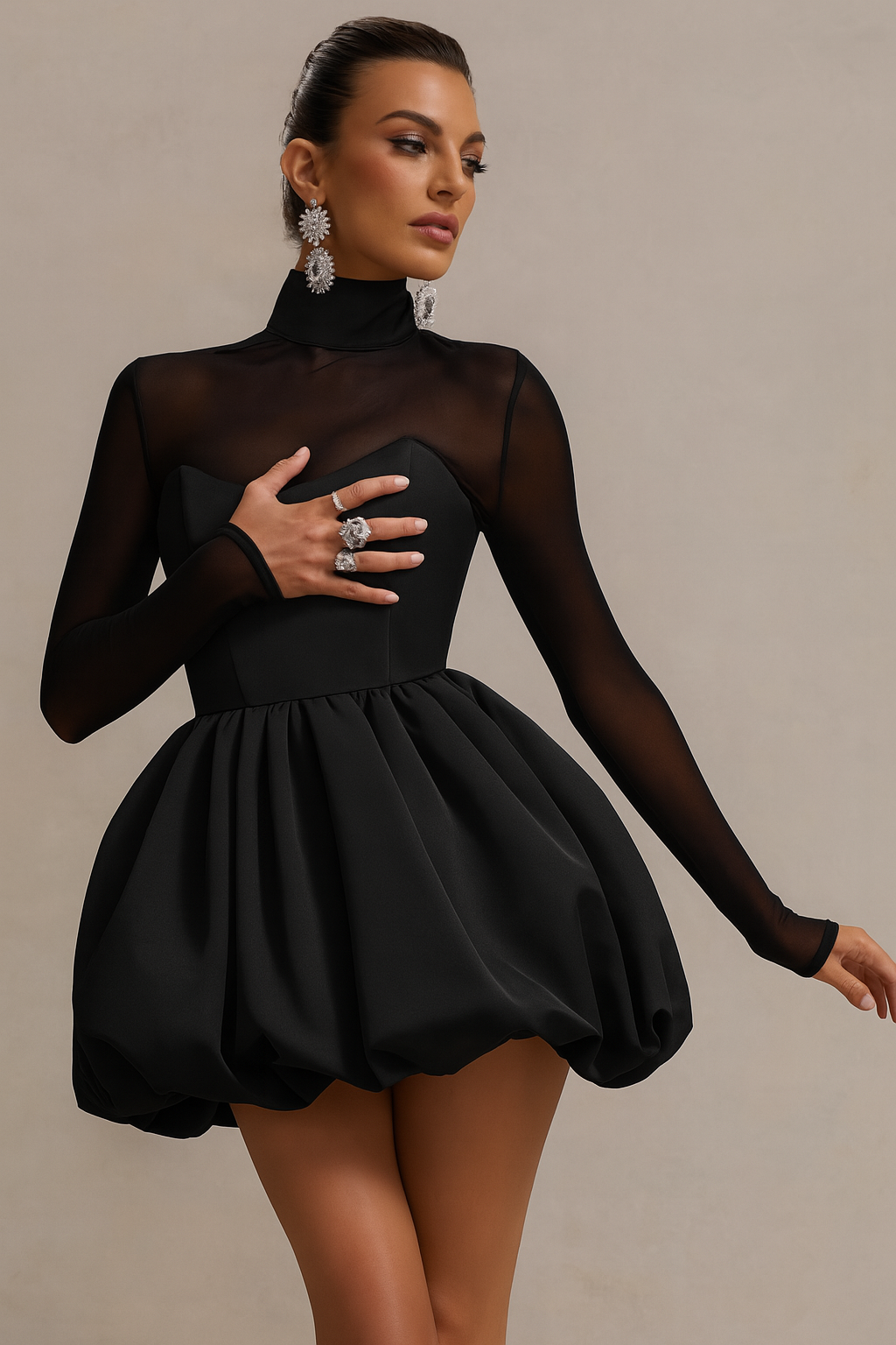 Ladies Long Sleeve Evening Mini Dress