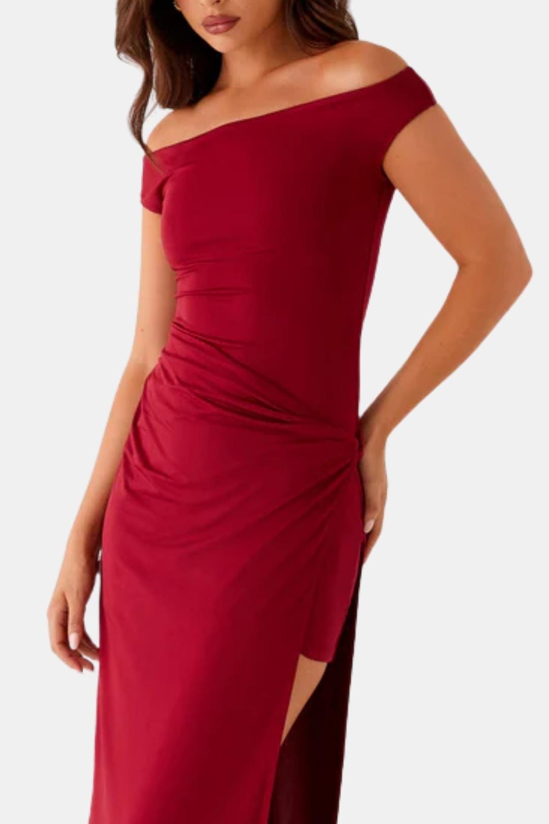 Ladies' Maxi Dress with Split and Off-Shoulder