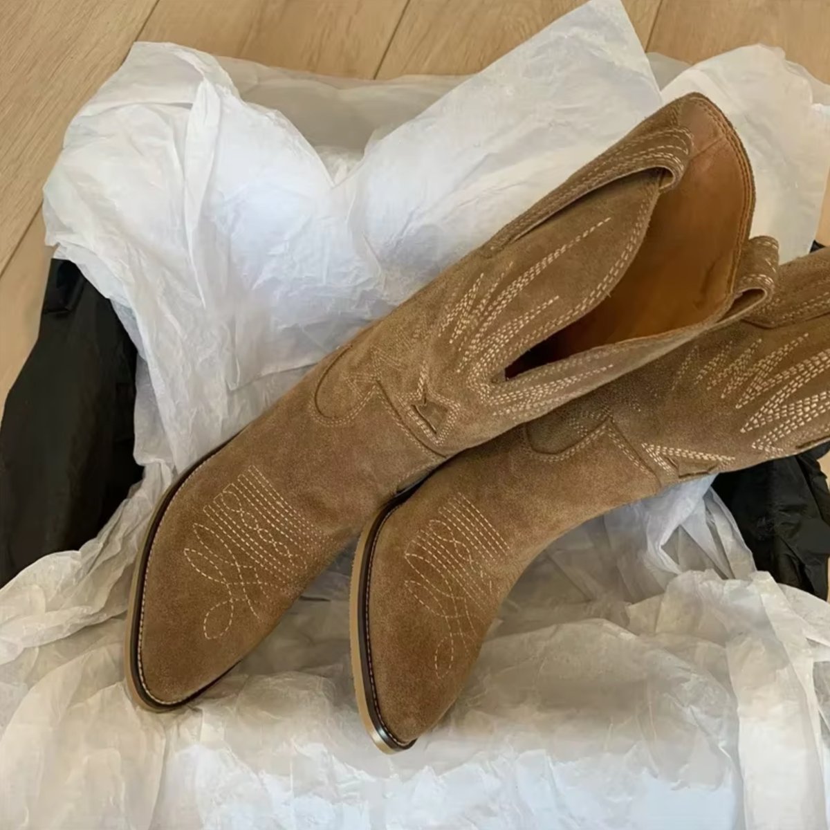 Charlotte | Women's Embroidered Suede Cowboy Boots with Pointed Toe