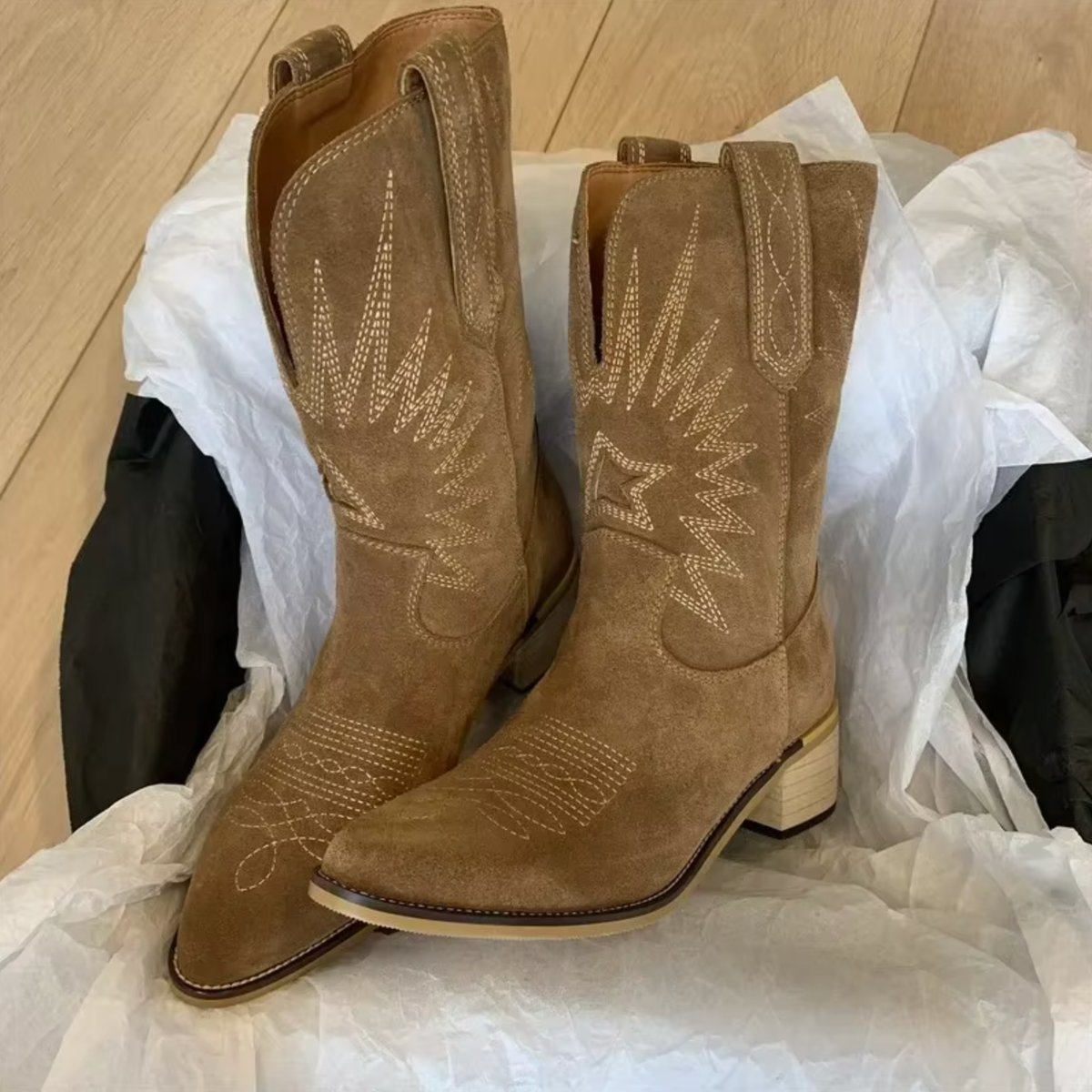 Charlotte | Women's Embroidered Suede Cowboy Boots with Pointed Toe