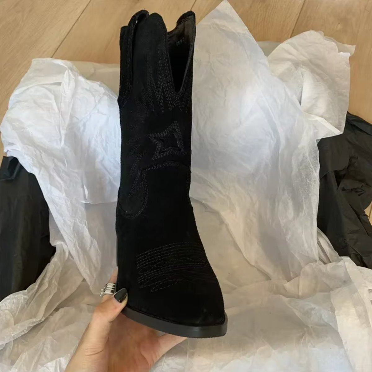 Charlotte | Women's Embroidered Suede Cowboy Boots with Pointed Toe