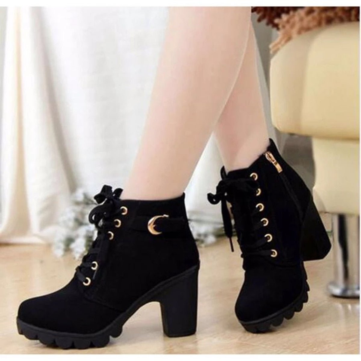 Nora | Women's Ankle Boots with Block Heel in Suede Look