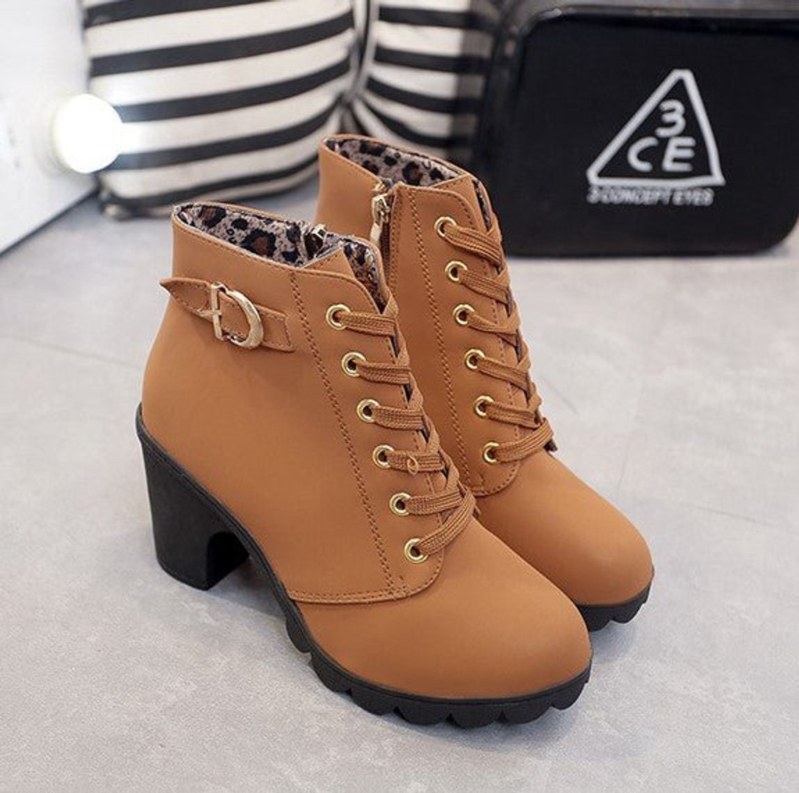 Nora | Women's Ankle Boots with Block Heel in Suede Look
