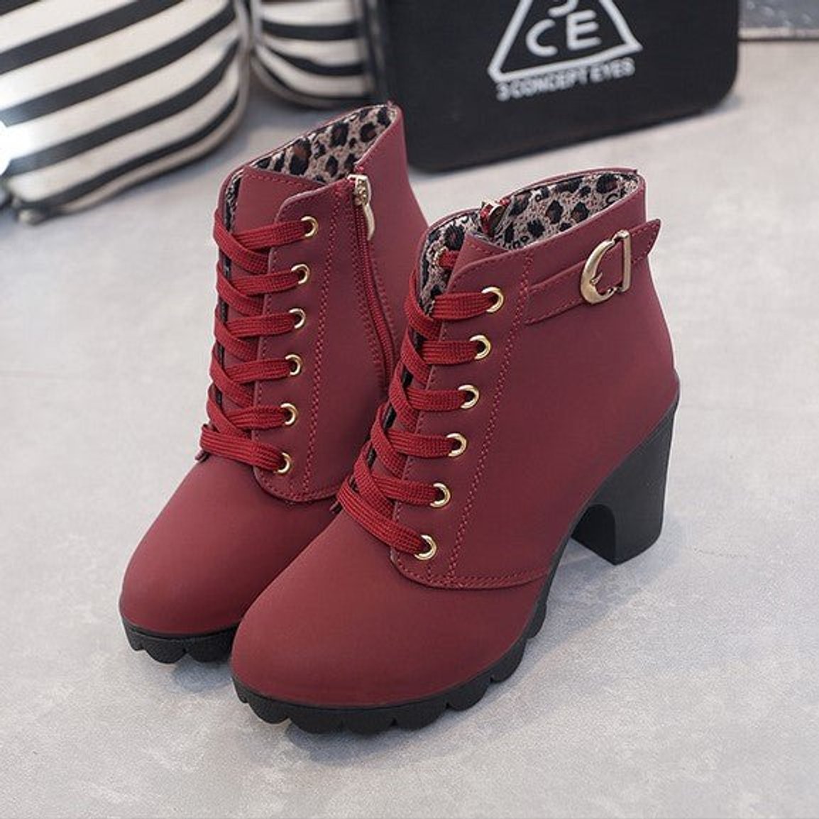 Nora | Women's Ankle Boots with Block Heel in Suede Look