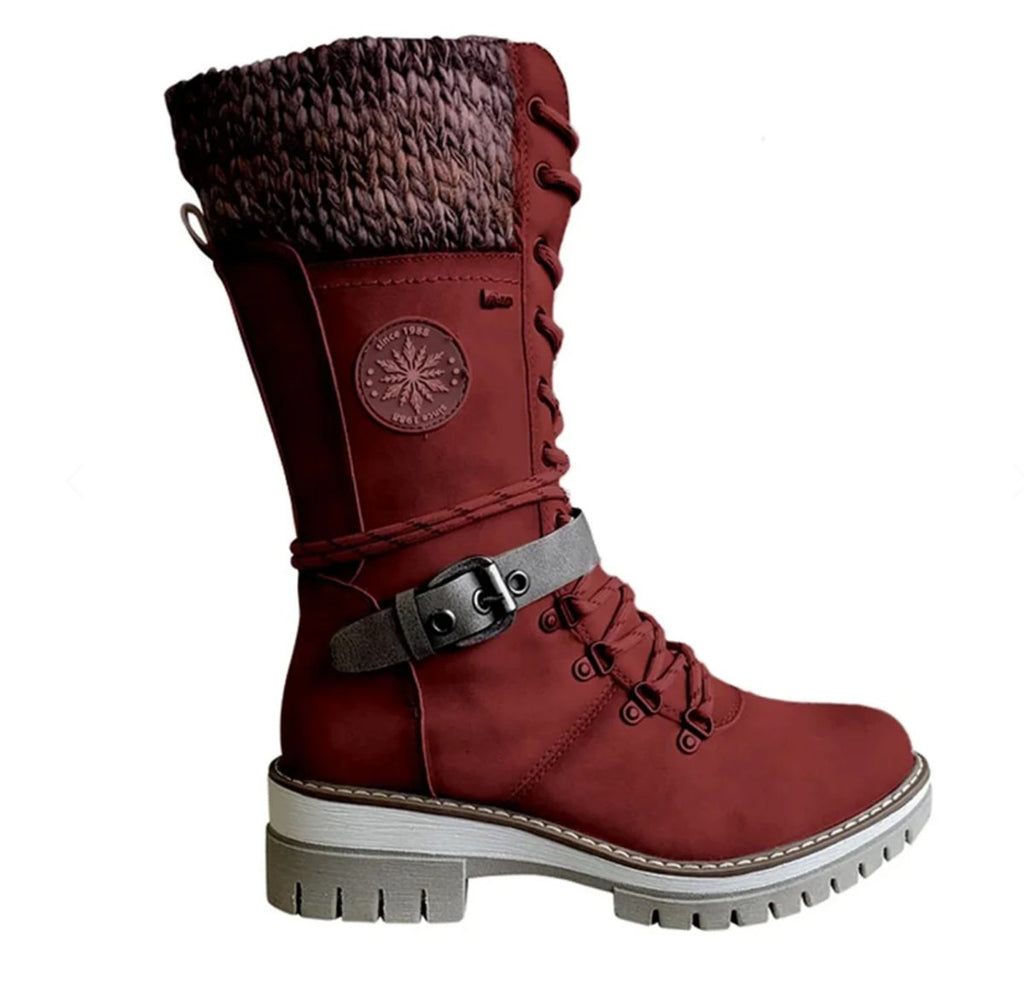 Hannah | Women's Waterproof Lace-Up Boots with Synthetic Leather and Knitted Shaft Buckle