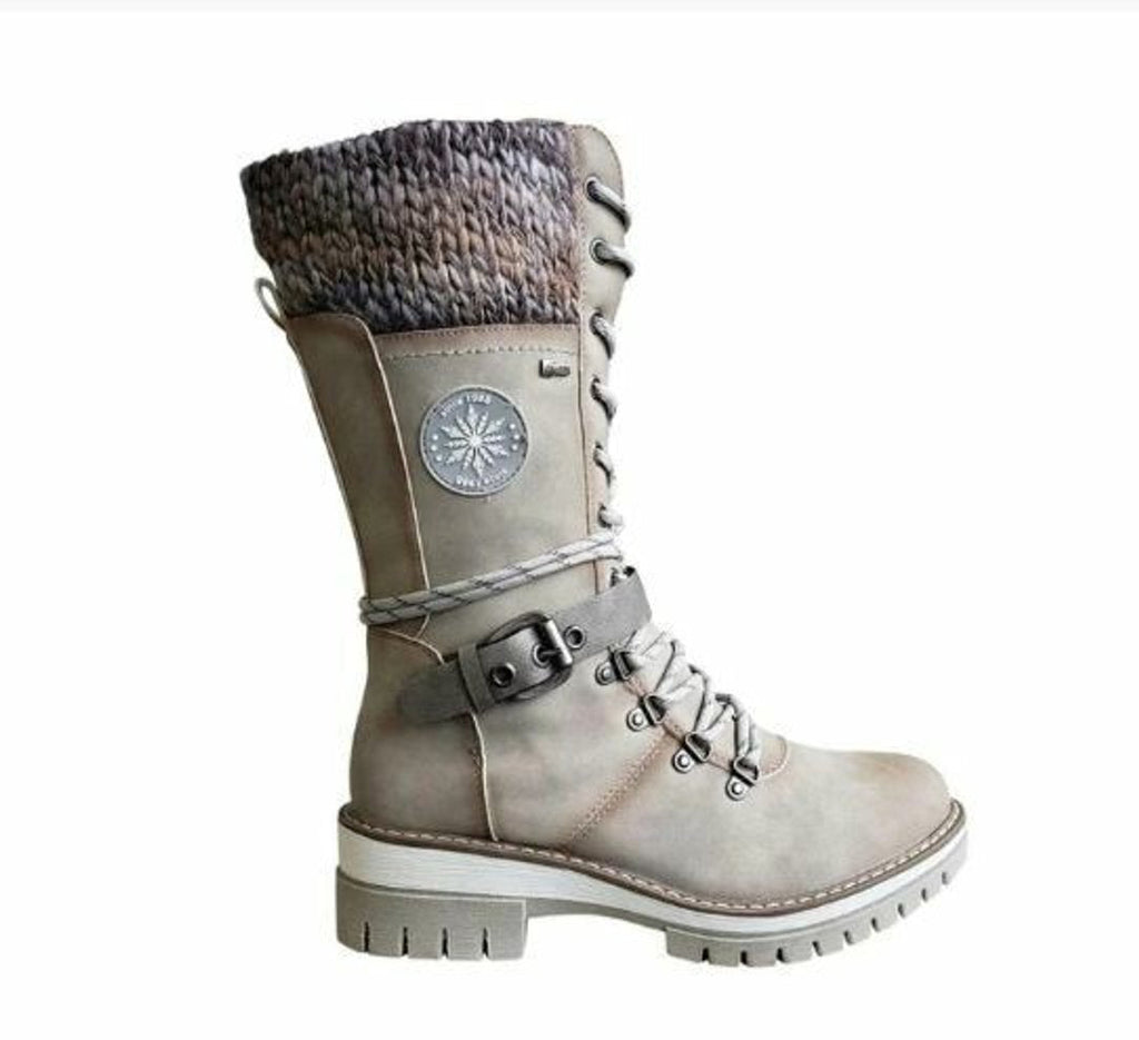 Hannah | Women's Waterproof Lace-Up Boots with Synthetic Leather and Knitted Shaft Buckle