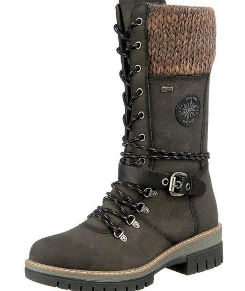 Hannah | Women's Waterproof Lace-Up Boots with Synthetic Leather and Knitted Shaft Buckle