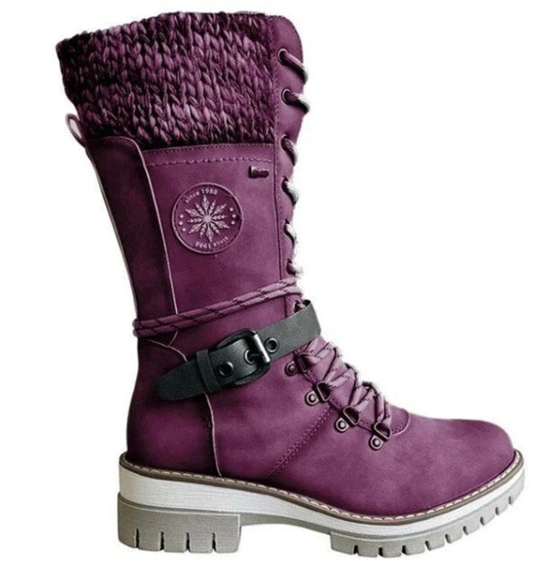 Hannah | Women's Waterproof Lace-Up Boots with Synthetic Leather and Knitted Shaft Buckle