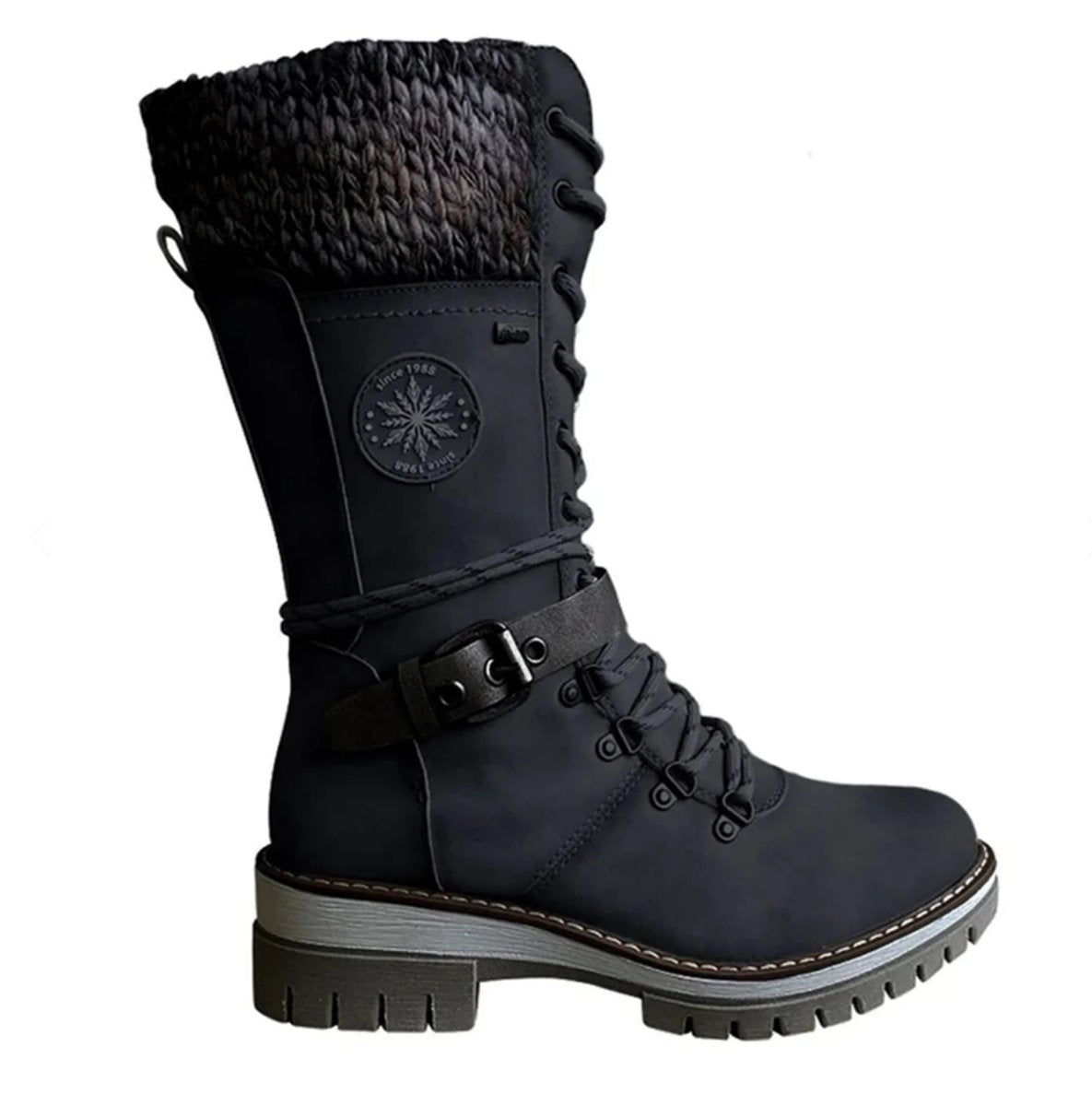 Hannah | Women's Waterproof Lace-Up Boots with Synthetic Leather and Knitted Shaft Buckle