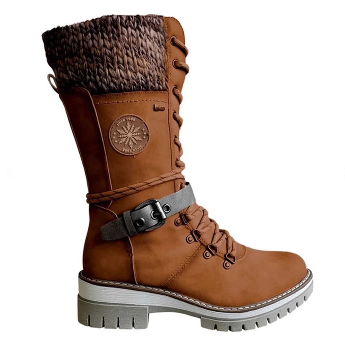 Hannah | Women's Waterproof Lace-Up Boots with Synthetic Leather and Knitted Shaft Buckle